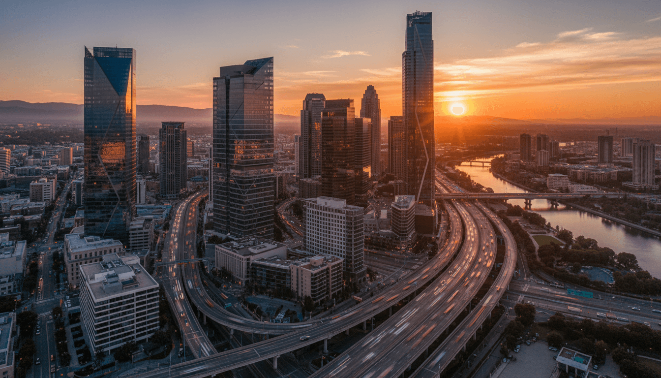Modern cityscape with professional office buildings