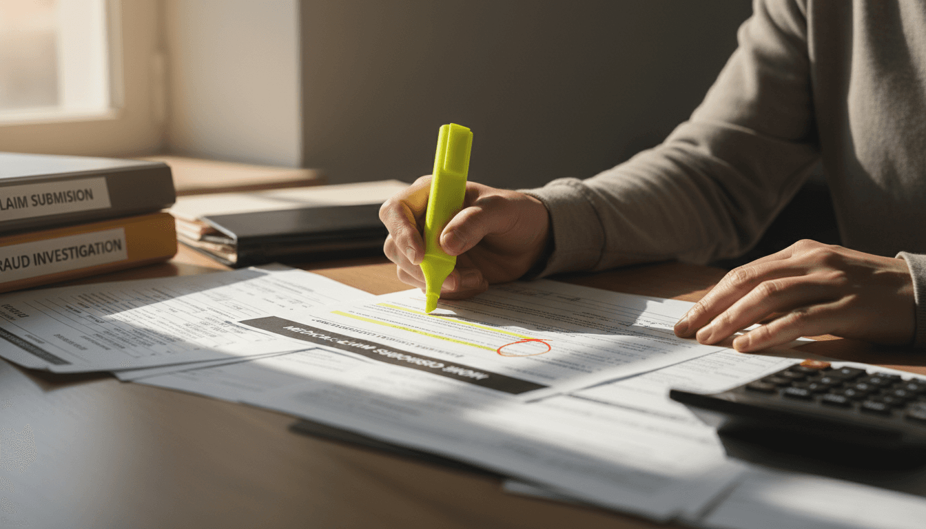 Forensic auditor reviewing denied claims and identifying billing errors