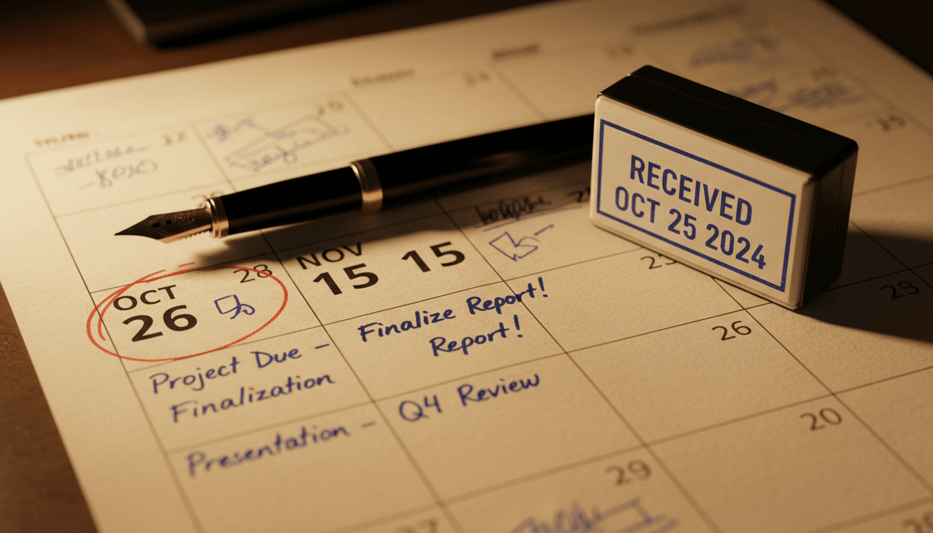 Calendar with circled deadlines for claim refiling