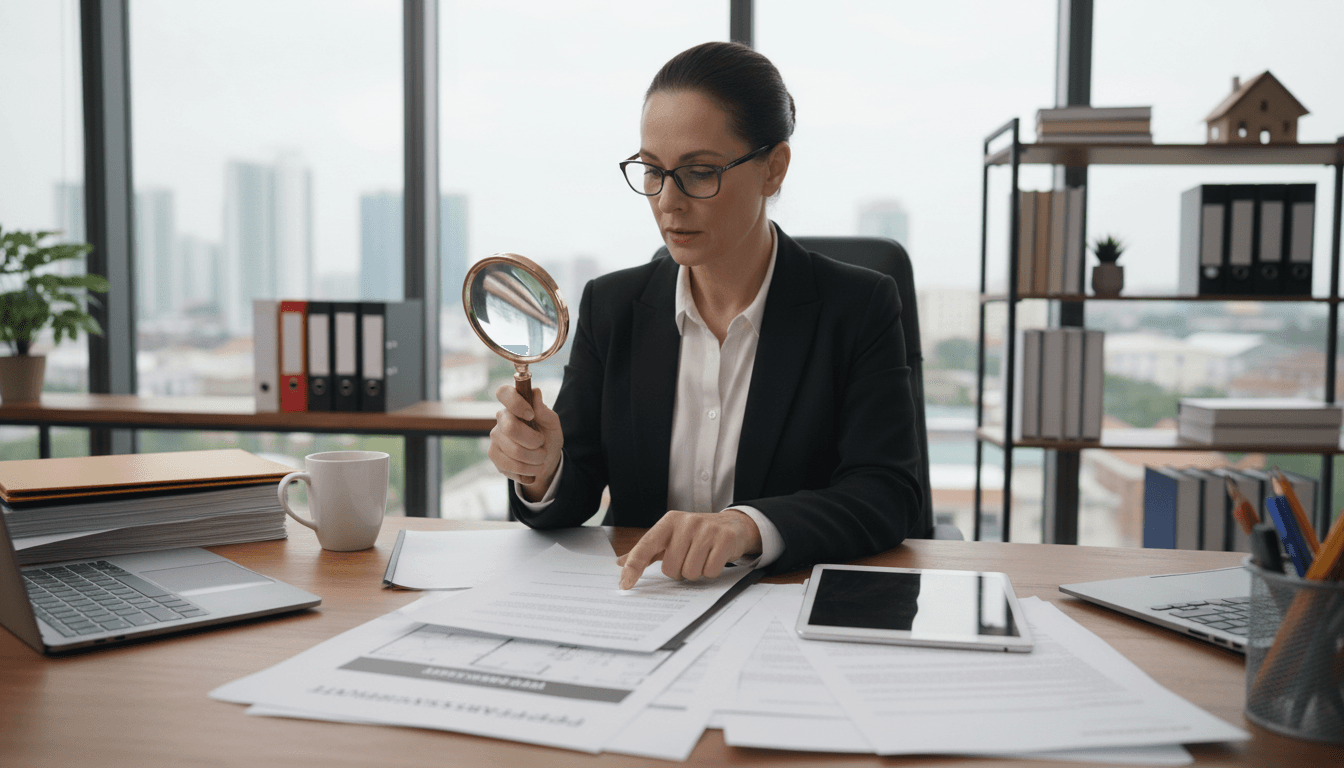 Real estate professional reviewing inspection documents