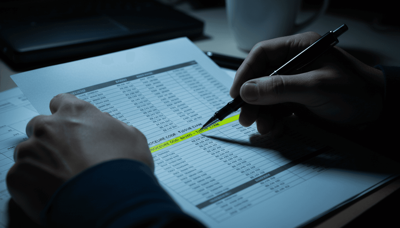 Forensic auditor reviewing a medical billing report
