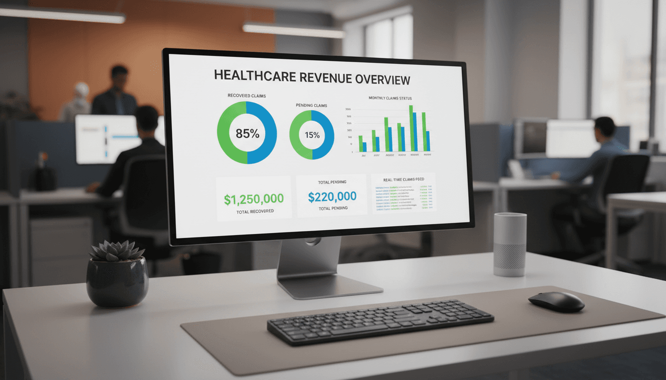 Real-time revenue tracking dashboard showing recovered claims data