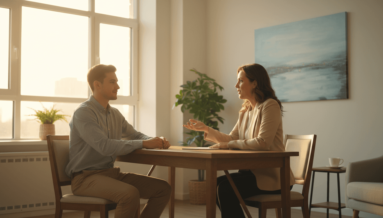 Person receiving supportive guidance in professional recovery setting