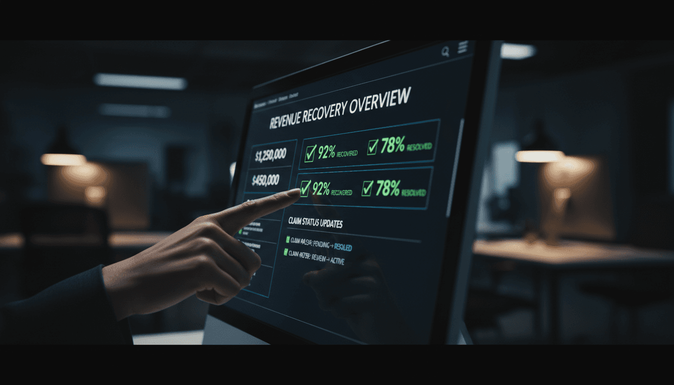 Real-time revenue tracking dashboard showing recovered claim amounts