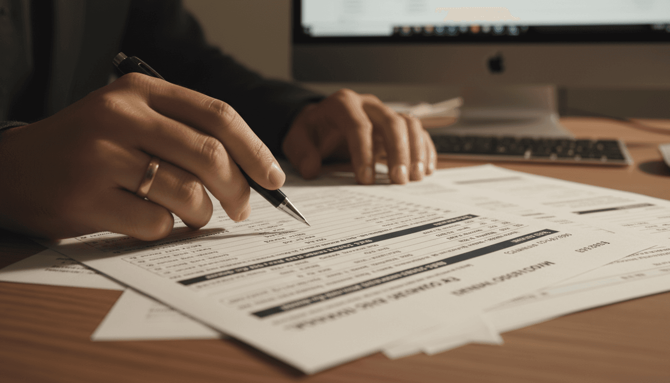 Forensic billing analyst reviewing medical claim documents